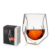 Viski aerating whiskey tumbler shows tulip interior to enhance aromas and clarity.