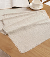 Vitalizart beige table runner with 14x90 slub texture brightens rustic dining tables.