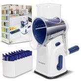 Vivaant rotary cheese grater with handle on counter for safe, controlled shredding.