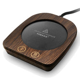 VOBAGA mug warmer top view with wood grain finish keeps beverages warm on the desk.