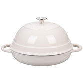 VORRINGARD cast iron Dutch oven with white enamel lid for even heat distribution and bread baking.
