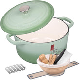 VORRINGARD enameled cast iron dutch oven with green lid for even bread baking.