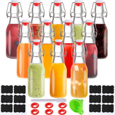 VSWINGBO 12-pack 8.5oz swing-top bottles shown with clear glass for easy liquid visibility