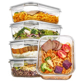Vtopmart 5-pack glass containers with airtight lids for meal prep and leftovers.