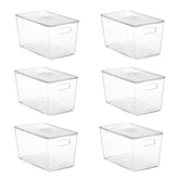 Vtopmart 6-pack clear bins for pantry organization with easy lid access.