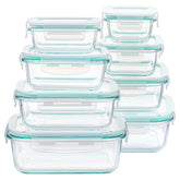 Vtopmart 8-pack rectangle 35oz glass containers on counter for meal prep.