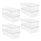 Vtopmart 8pcs clear organizers with lids neatly store pantry staples and fridge items.