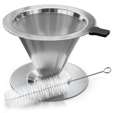 V TOWER stainless steel pour-over coffee maker with cone filter for even extraction