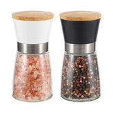 Vucchini manual grinders with bamboo lid for fresh seasonings at home.
