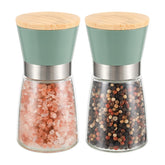 Vucchini salt and pepper grinder set with bamboo lid, easy to refill for fresh seasoning.