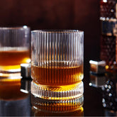 VUNDO ribbed whiskey glasses set of 4, 12 oz, ideal for whiskey on the rocks.
