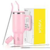 VUSIGN 40oz tumbler with blush finish and straw lid for on-the-go hydration.