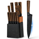 Vvwgkpk 12-piece knife set displayed in wooden block for organized, ready-to-use daily cooking.