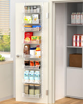 VyGrow 12.3-inch wide over-the-door pantry organizer showing eight baskets for storage