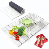 VYRASSIUM stone drying mat in marble pattern on a kitchen counter, large 24x16 for dishes.