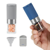 vzaahu mini salt and pepper grinder blue gray with ceramic burrs for fresh seasoning on the go