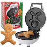 Waffle Wow gingerbread-man mini waffle maker on counter for quick festive breakfasts.