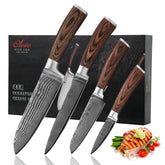 Wakoli EDIB 4-Piece Damascus knife blades shine with VG10 core for precise cuts.