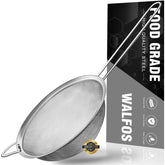 Walfos 7.8-inch fine mesh strainer for precise pasta drainage and veggie rinse.