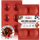 Walfos large 6-cavity semi-sphere mold with easy-release domes for chocolate and desserts.