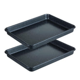 Walooza baking sheets 11x9 set-2 closeup highlighting sturdy carbon steel and rust-resistant finish.