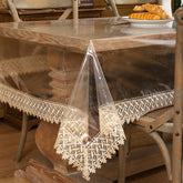 Walrus clear vinyl tablecloth covering a 54x54 inch table for spill protection