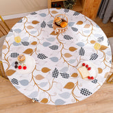 Walrus round vinyl tablecloth with elastic edge secures for a clean, mess-resistant table setting