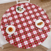Walrus round vinyl tablecloth with flannel backing, closeup showing warm, protective top and soft underside.
