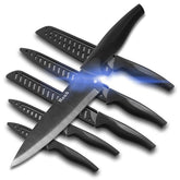 Wanbasion black stainless knife set with covers keeps blades safe and organized in the kitchen.