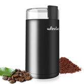Wancle coffee grinder in black, overview shot shows compact kitchen convenience.