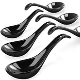 Wareland black ceramic soup spoons with a deep oval bowl and hook design for stable serving