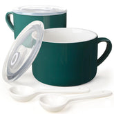 Wareland 30oz ceramic soup bowl with handles in dark green for hearty meals.