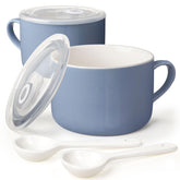 Wareland soup bowls with handles in sky blue, ideal for family meals.