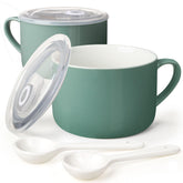 Wareland teal soup bowls with lids keep soups fresh and ready to reheat.