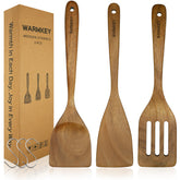 Warmkey acacia wood spatula set 3 with hanging holes for easy storage.
