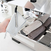 Watchget Barista microfiber waffle cloth cleans espresso machines without scratching stainless steel.