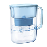 Waterdrop Alkaline Lucid pitcher front view showcases a sleek blue design for mineralized water.