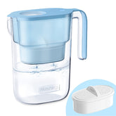 Waterdrop Elfin Blue pitcher in front view, compact fridge companion for fresh-tasting water