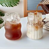 Wave ribbed glass cups 18oz highlight the elegant pattern for coffee and iced beverages