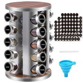 WAYDA rotating spice rack on the counter with 20 jars for easy access.