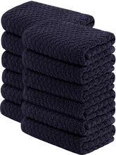 Wealuxe navy dobby weave kitchen towels offer durable, high absorbency for daily drying.