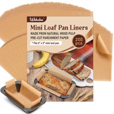 Webake unbleached mini-loaf liners for the 6x3 pan with clean release.