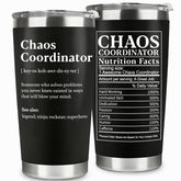 WECACYD Chaos Coordinator tumbler front design with playful gift message
