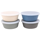 WeeSprout bamboo kids bowls with lids, front-view in blue, ideal for family meals and leftovers