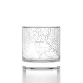 Well Told engraved Austin map rocks glass showing wraparound city map for memorable sipping