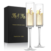 Wells Mr and Mrs champagne flutes in gift box for wedding toasting