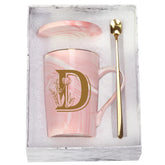 WENSSY Letter D Flower Mug in pink, 14oz, ideal for daily coffee ritual.