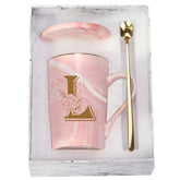 WENSSY Letter L mug with flower, front view, ideal for morning coffee enjoyment.