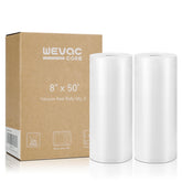 Wevac 8x50 bags with embossed channels for strong suction and longer freshness.