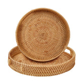 Whalehub Round Rattan Tray Large with Handles for easy serving and stylish organization.